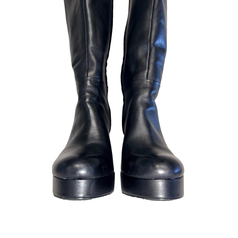 ZARA Black Knee-High Platform Block Heel Go-Go Boots Zip Leather EU 42 US 11 - Picture 5 of 8